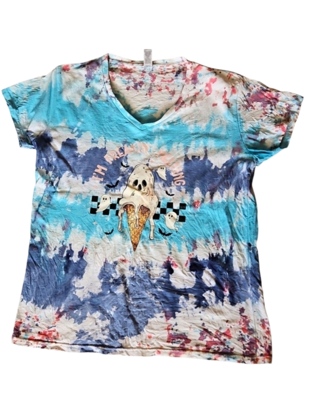Tie-Dye Ghost Ice Cream Graphic Tee - Blue Size Xlarge